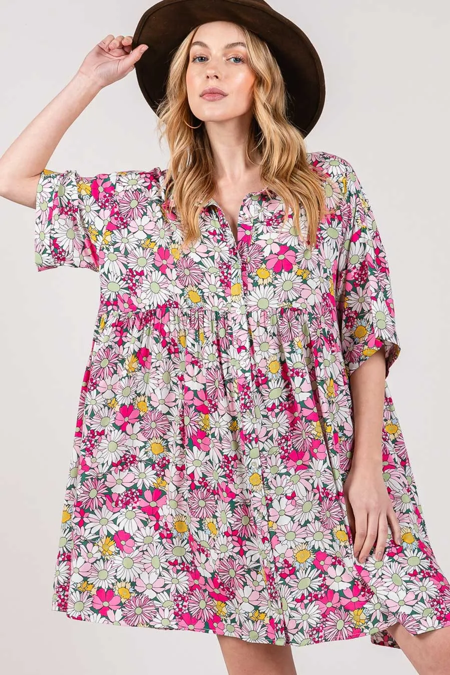 Women's SAGE   FIG Floral Button Down Mini Shirt Dress