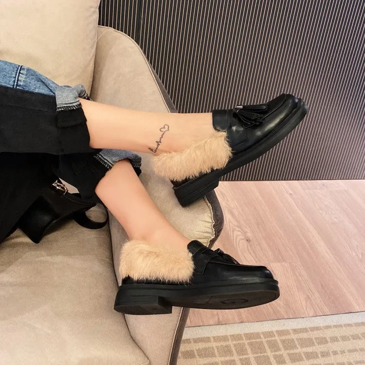 Women's Solid Color Tassel Platform Slip on Flats Shoes