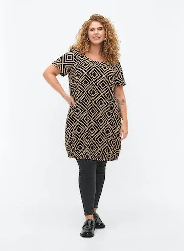 Zizzi Cotton Bubble Dress in Geo Print